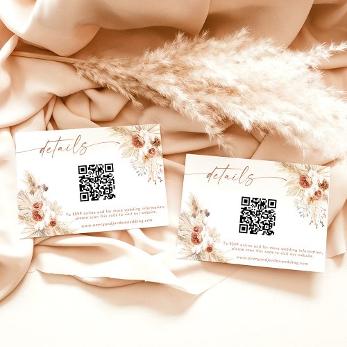 Boho Floral QR Code Wedding Website Details Card 