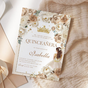 Boho Floral Quinceanera Champagne Mis Quince Anos Invitation