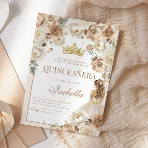 Boho Floral Quinceanera Champagne Mis Quince Anos Invitation