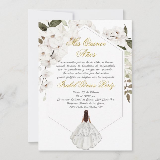 Boho floral Quinceanera invitation in Spanish (Front)