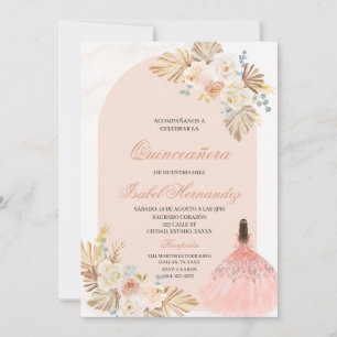 Boho Floral quinceañera Spanish Invitation