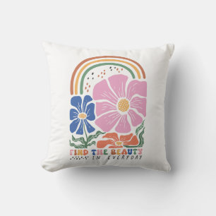 Boho Floral Quotes "Fin The Beauty" Throw Pillow