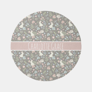 Boho Floral Rabbit Pink Rug