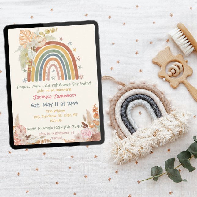 Boho Floral Rainbow Baby Shower Invitation (Creator Uploaded)