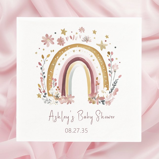 Boho Floral Rainbow Baby Shower Paper Dinner Napkins (Creator Uploaded)