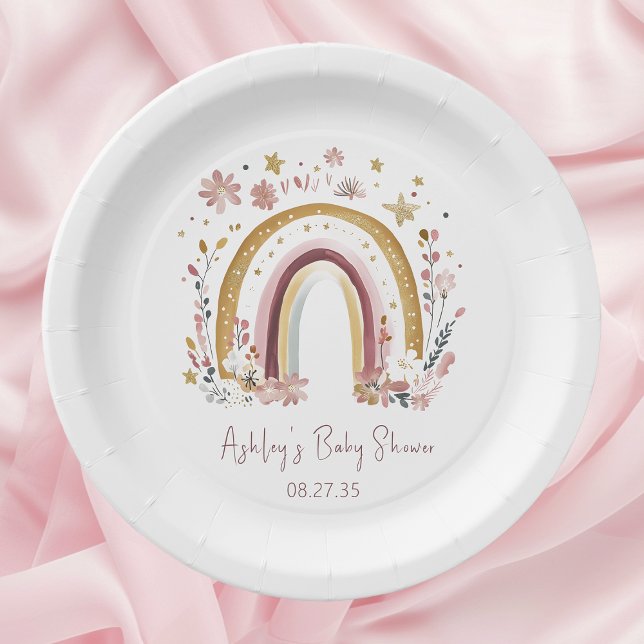 Boho Floral Rainbow Baby Shower Paper Plates (Creator Uploaded)