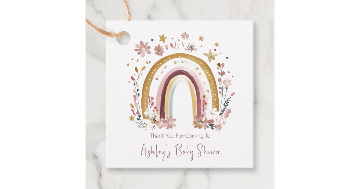 Boho Floral Rainbow Baby Shower Thank You Favor Tags | Zazzle