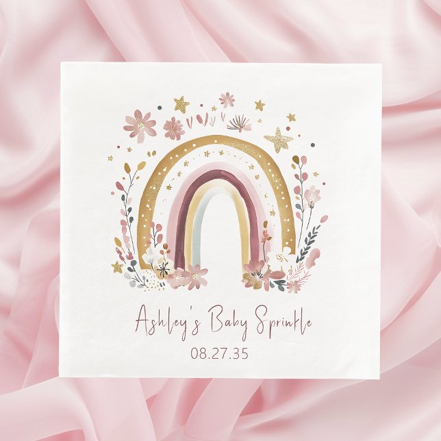 Boho Floral Rainbow Baby Sprinkle Luncheon Napkins (Creator Uploaded)