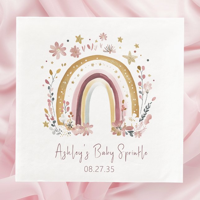 Boho Floral Rainbow Baby Sprinkle Paper Dinner Napkins (Creator Uploaded)