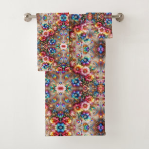 Boho Floral Rainbow Bath Towel Set