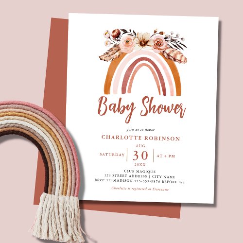 Boho Floral Rainbow Budget Baby Shower Invitation