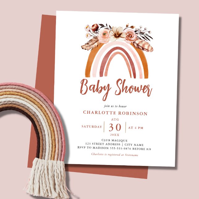 Boho Floral Rainbow Budget Baby Shower Invitation (Creator Uploaded)