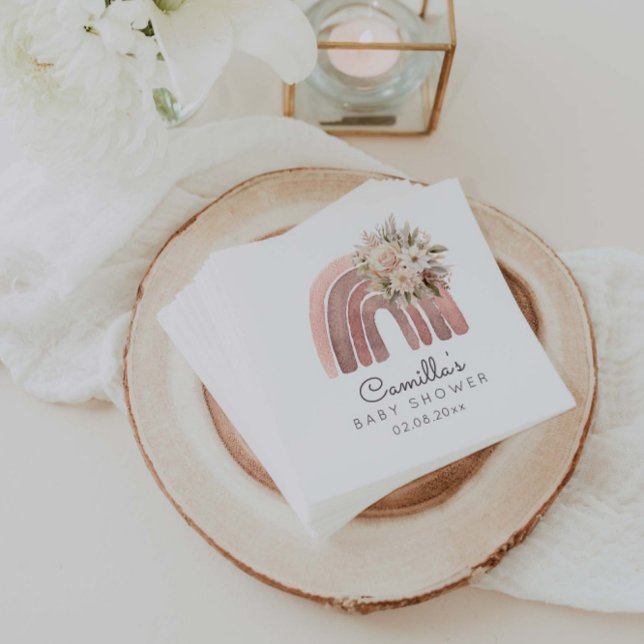 Boho Floral Rainbow Girl Baby Shower  Napkins (Creator Uploaded)