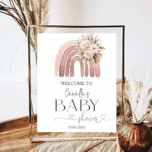 Boho Floral Rainbow Girl Baby Shower Poster