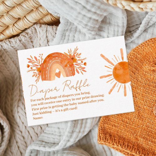 Boho floral rainbow sun orange diaper raffle enclosure card