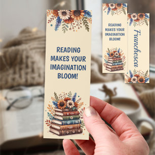 Boho Floral Reading Custom Name Bookmarks