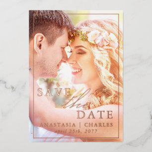 Boho Floral Real Foil Photo Save The Date Card