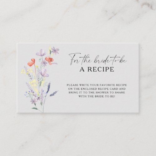 Boho Floral Recipe for the bride to be Enclosure Card