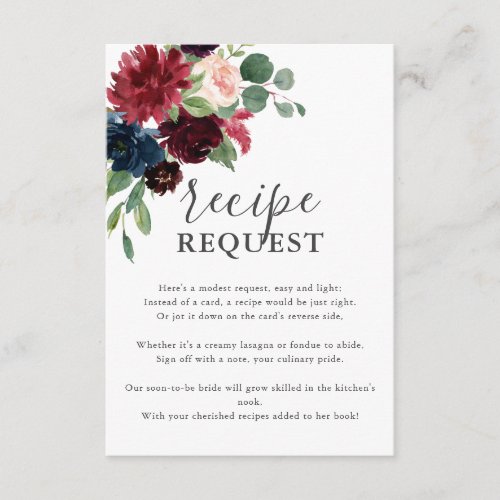 Boho Floral Recipe Request Bridal Shower Enclosure Card