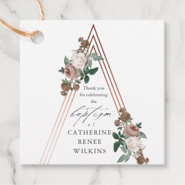 Boho Floral Religious Baptism & Christening  Favor Tags (Front)