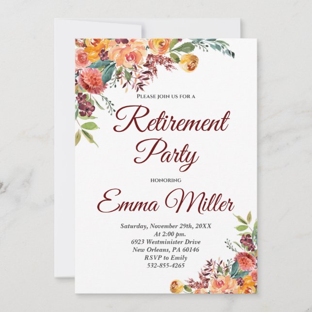Boho Floral Retirement Invitation (Front)