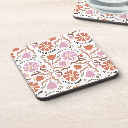 Boho Floral Retro  Beverage Coaster