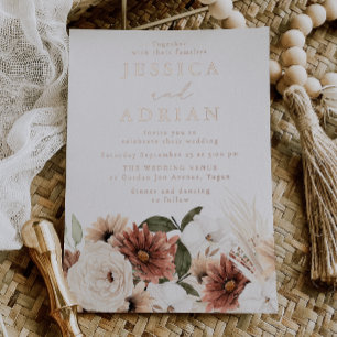 Boho Floral & Rose Gold Wedding Foil Invitation
