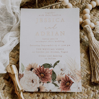 Boho Floral & Rose Gold Wedding Foil Invitation