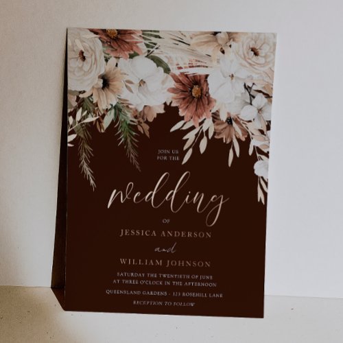 Boho Floral & Rose Gold Wedding Foil Invitation