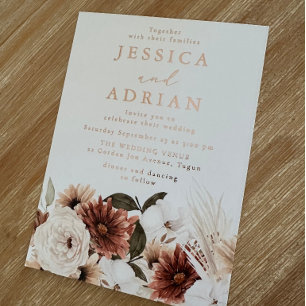 Boho Floral & Rose Gold Wedding Foil Invitation