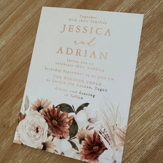 Boho Floral & Rose Gold Wedding Foil Invitation