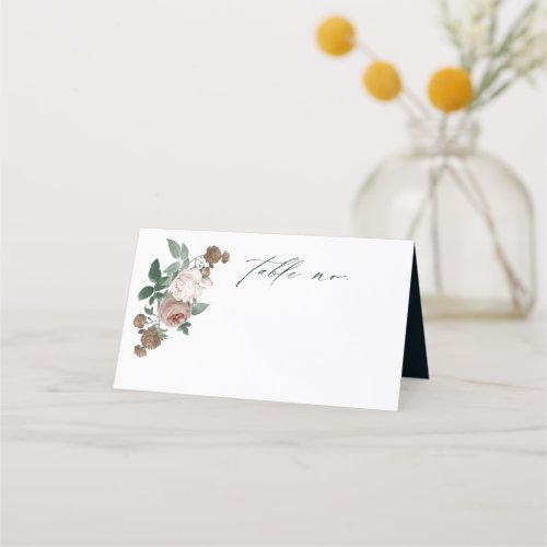 Boho Floral Rose Script Wedding Place Card