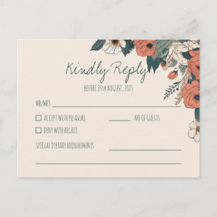 Boho Floral RSVP Elegant Wedding Reply Postcard
