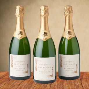 Boho Floral Rust Ivory Wedding Favor Sparkling Wine Label