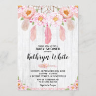 Boho Floral Rustic Baby Shower Invitation Girl