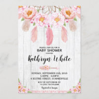 Boho Floral Rustic Baby Shower Invitation Girl