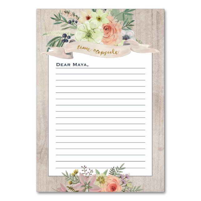 Boho Floral Rustic Baby Shower Time Capsule Cards (Front)