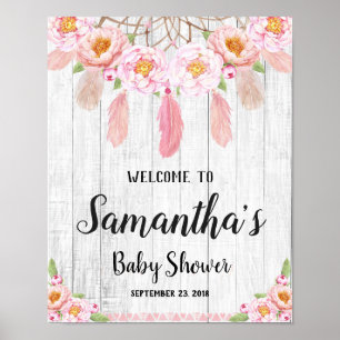 Boho Floral Rustic Baby Shower Welcome Poster Sign