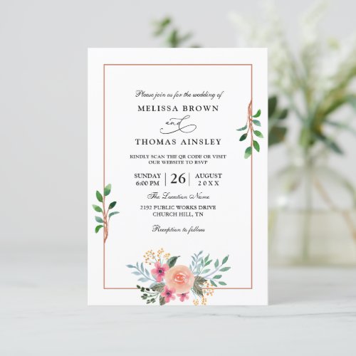 Boho Floral Rustic Elegant Budget Qr Code Wedding Invitation