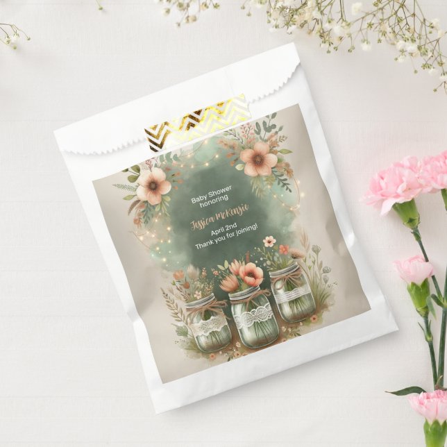 Boho Floral Rustic Floral Mason Jar Baby Shower Favor Bag (Sealed)