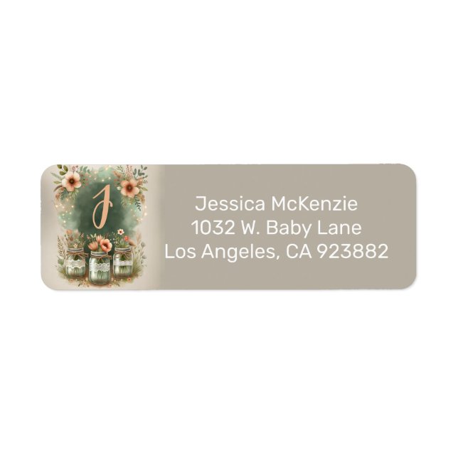 Boho Floral Rustic Floral Mason Jar Baby Shower Label (Front)