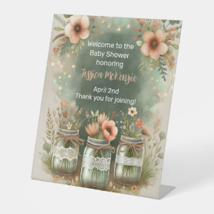 Boho Floral Rustic Floral Mason Jar Baby Shower Pedestal Sign