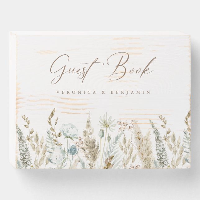 Boho Floral Rustic Guest Book Wooden Box Sign (Front Horizontal)