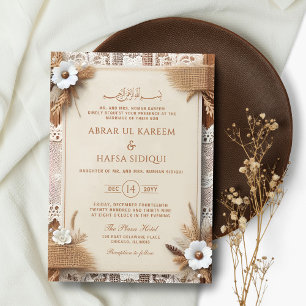Boho Floral Rustic Monogram Islamic Wedding Invitation
