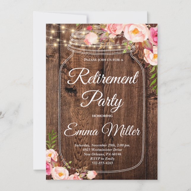 Boho Floral Rustic Retirement  Invitation (Front)
