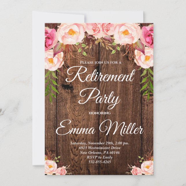 Boho Floral Rustic Retirement Party Invitation (Front)