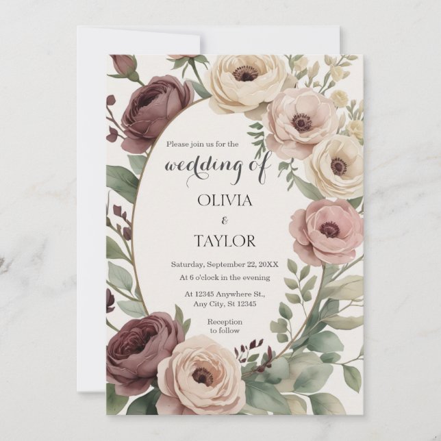 Boho Floral Rustic Wedding Invitation (Front)