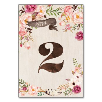 Boho Floral Rustic Wedding Table Number Card by joyonpaper at Zazzle