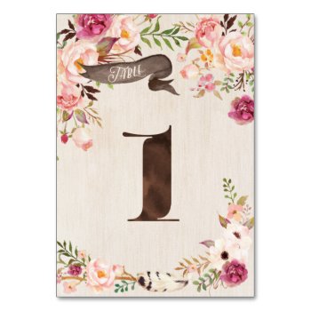 Boho Floral Rustic Wedding Table Number Card by joyonpaper at Zazzle