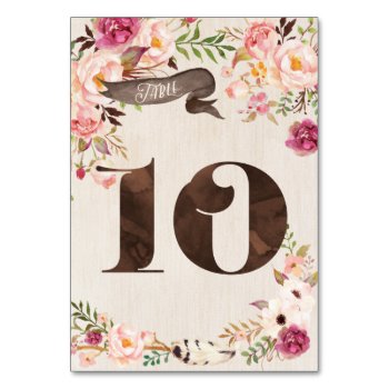 Boho Floral Rustic Wedding Table Number Card 10 by joyonpaper at Zazzle